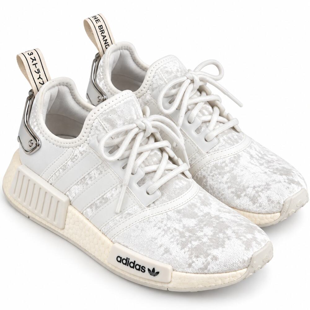 Adidas NMD R1 Velour White Silver Crushed Velvet Sneakers Women's 7.5